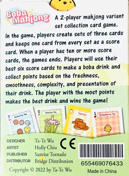 Boba Mahjong 2 Player Card Game Box Back