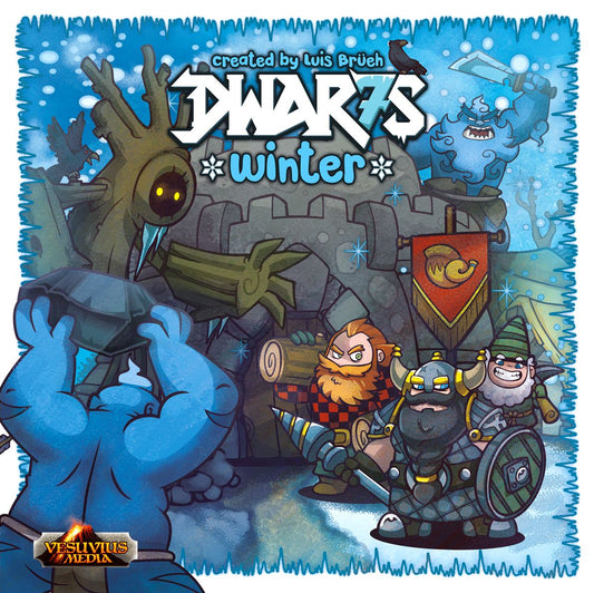 Dwar7s Winter Box Art featuring Dwarves defending a castle from a blue ogre